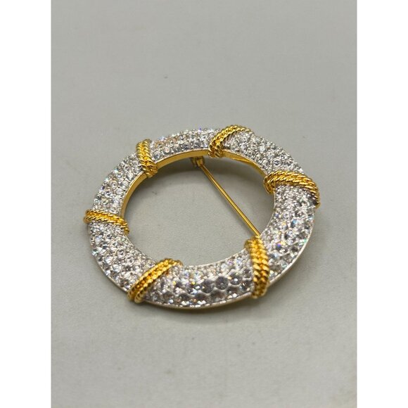 Vintage Swarovski Crystal Nautical Pin Brooch Gold & Silver Tone Life Preserver - Picture 4 of 7